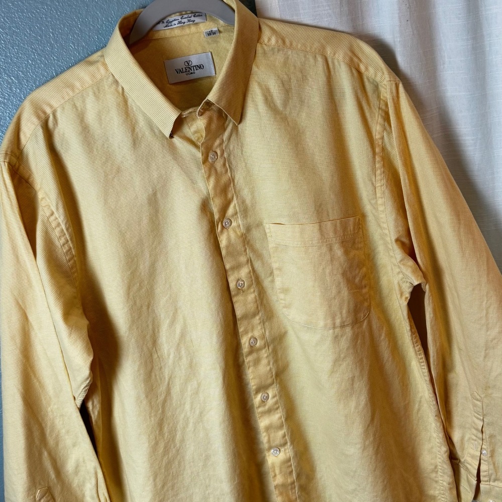 Valentino Uomo Shirt Mens 17 34-35 Yellow Micro Check Egyptian Cotton Top